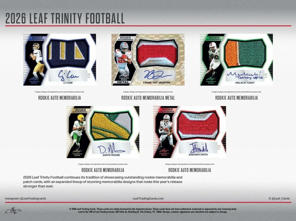 2026 Leaf Trinity Football NFL Factory Sealed 8 Box Hobby Jumbo Case