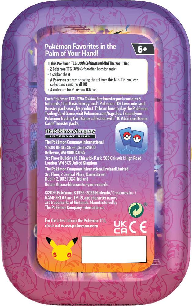 Pokémon TCG: 30th Celebration Mini Tin – Mewtwo (2 Booster Packs, Sticker Sheet, & Collectible Art Card) | Sealed - (Preorder)