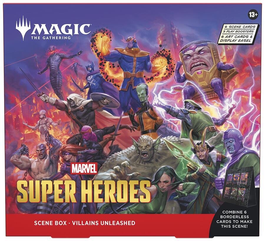 MTG Marvel Super Heroes Scene Box - Villains Unleashed | Foil & Art-Only Cards, Play Boosters, Display Easel for Collectors & Deck Builders