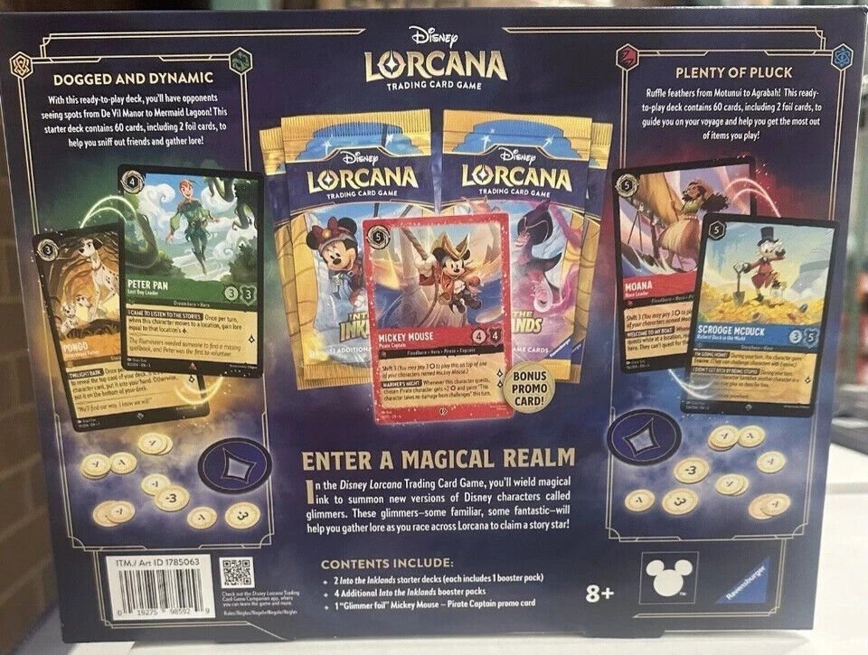 Disney Lorcana Trading Card Game - Into The Inklands - 2 Ready to Play Decks + 4 Additional Booster Packs + 1 Promo Card