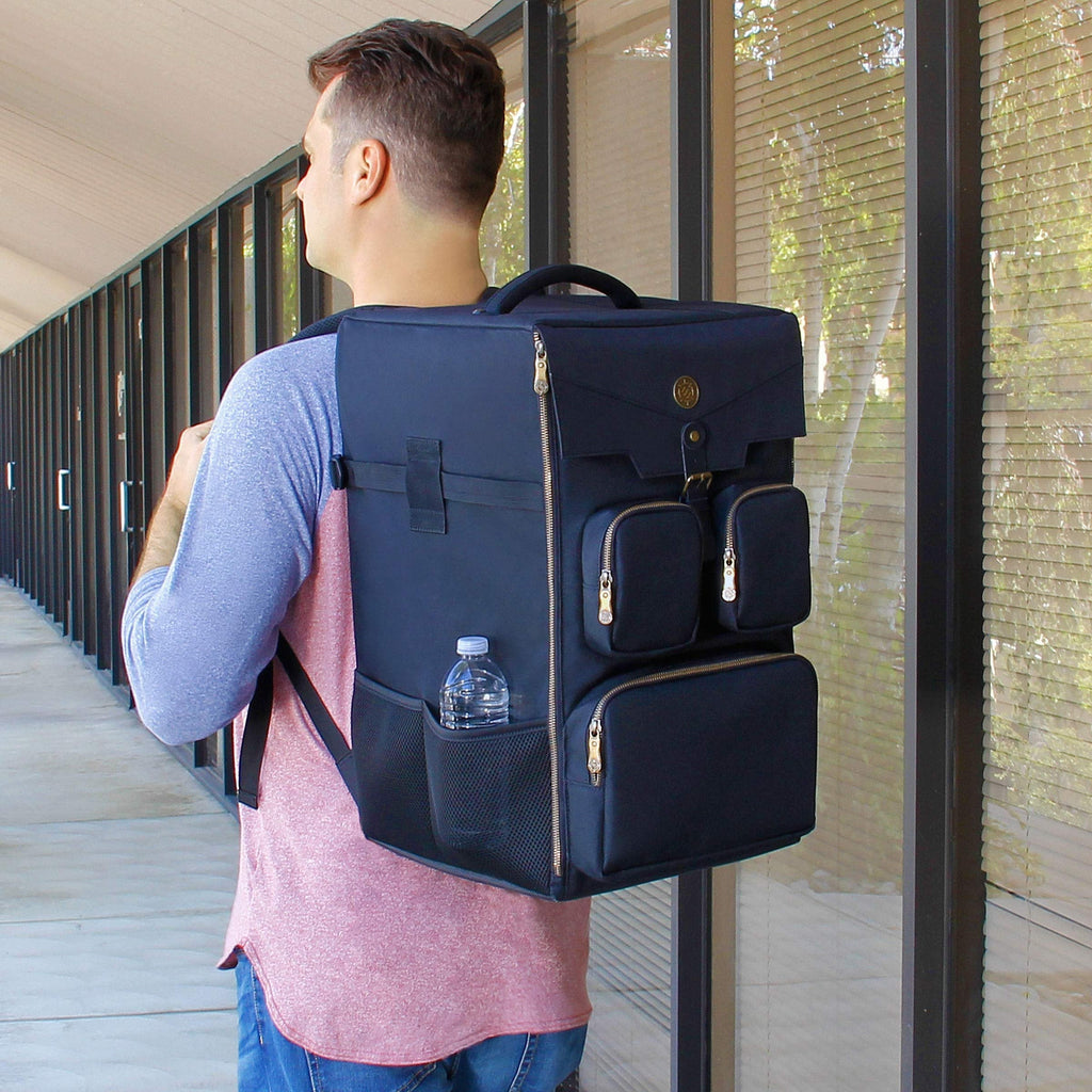 ENHANCE Board Game Backpack - Reinforced Rigid Board Game Storage with Padded Shoulder Straps, Carrying Handle, and Accessories Pockets for Dice