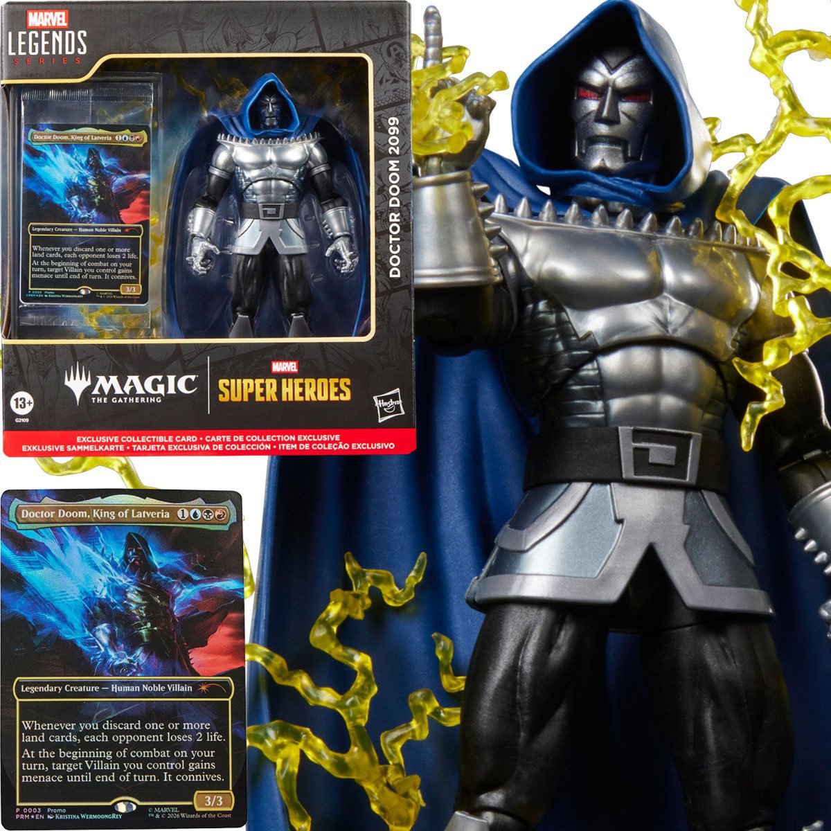 Marvel Legends Series Doctor Doom 2099 6-Inch Action Figure with 8 Accessories and Exclusive Foil Magic: The Gathering Card