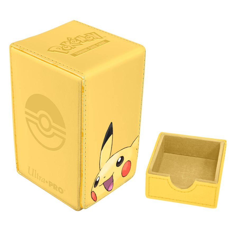 Ultra PRO Pokémon Pikachu Alcove Tower Deck Box – Official Pokémon TCG Premium Leatherette Card Storage Case Holds 100 Double-Sleeved Cards with