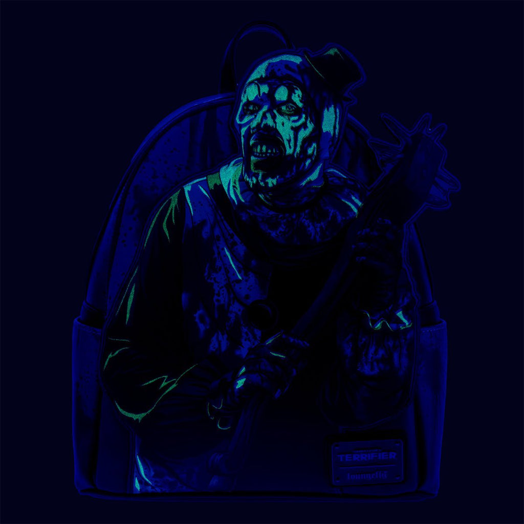 Loungefly Terrifier Art the Clown Glow-in-the-Dark Blood Splatter Mini Backpack - Entertainment Earth Exclusive Faux Leather Horror Collectible Bag