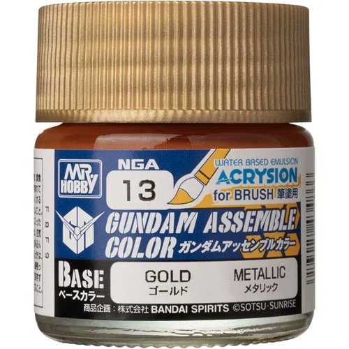 Gundam Assemble Color NGA13 Gold Paint by Mr. Hobby - Metallic Acrylic Paint for Gundam Model Kits, Bandai Gunpla, HG & Perfect Grade Gundam Kits