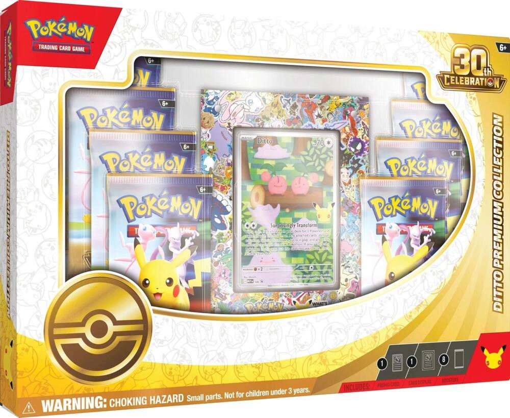 Pokemon TCG 30th Celebration Ditto Premium Collection – 1 Ditto Promo Card, Acrylic Card Display, 8 30th Celebration Booster Packs & Pokémon TCG Live