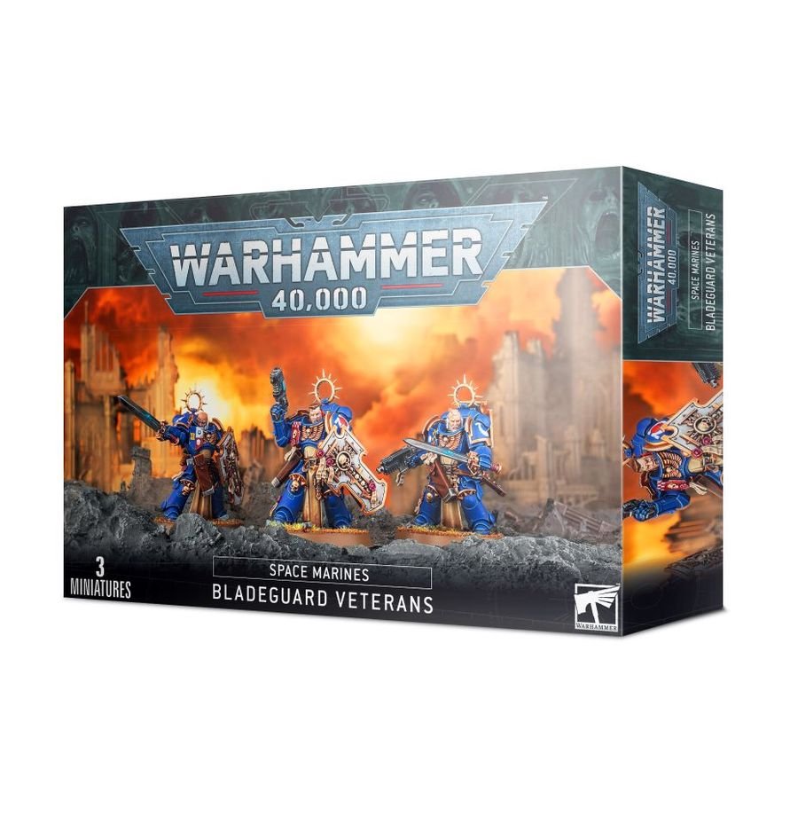 Warhammer 40,000 Space Marines Bladeguard Veteran Squad – 3 Plastic Miniatures with Power Swords & Storm Shields, Customizable Warhammer 40K Model Kit