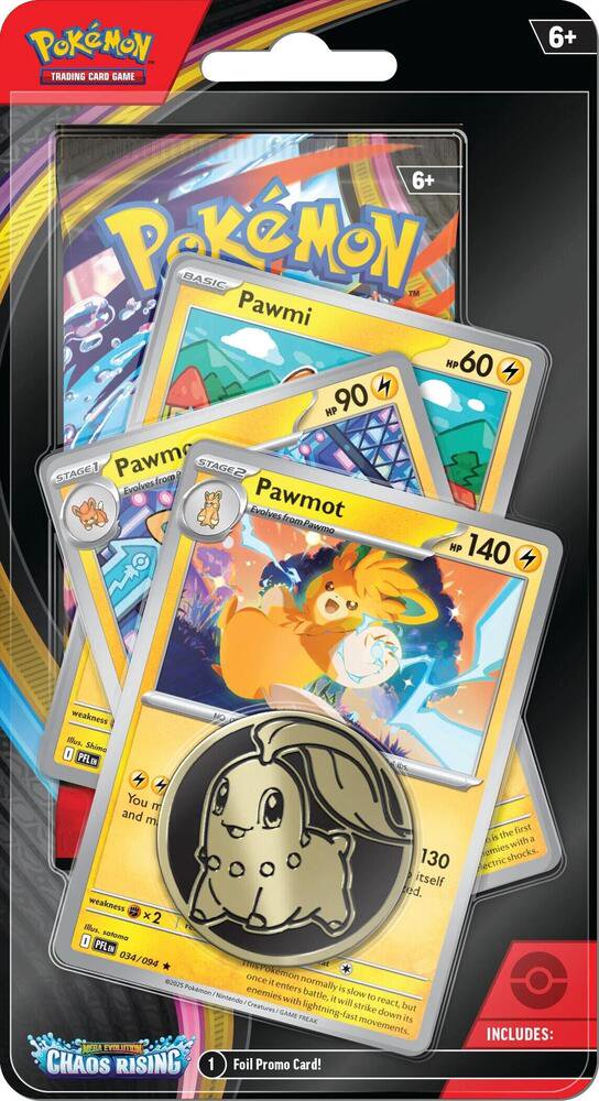 Pokémon TCG Chaos Rising Premium Checklane Blister Pawmot Line ME04 – Chaos Rising Expansion, Premium Booster Pack with Pawmot Promo Card, Collectible