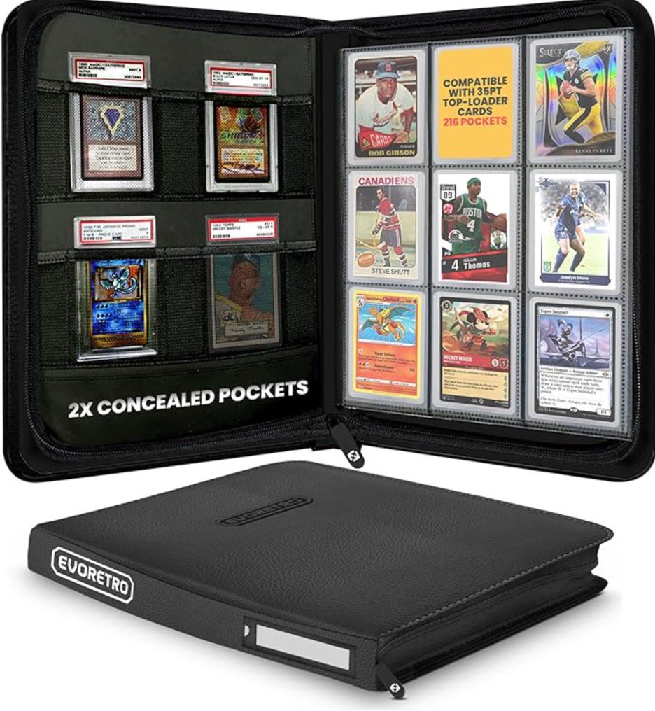ER Shield 216 Toploader Card Binder Black – Trading Card Storage Album for Pokémon, MTG, Sports Cards – Holds 216 Top Loaders – Premium Zipper Binder
