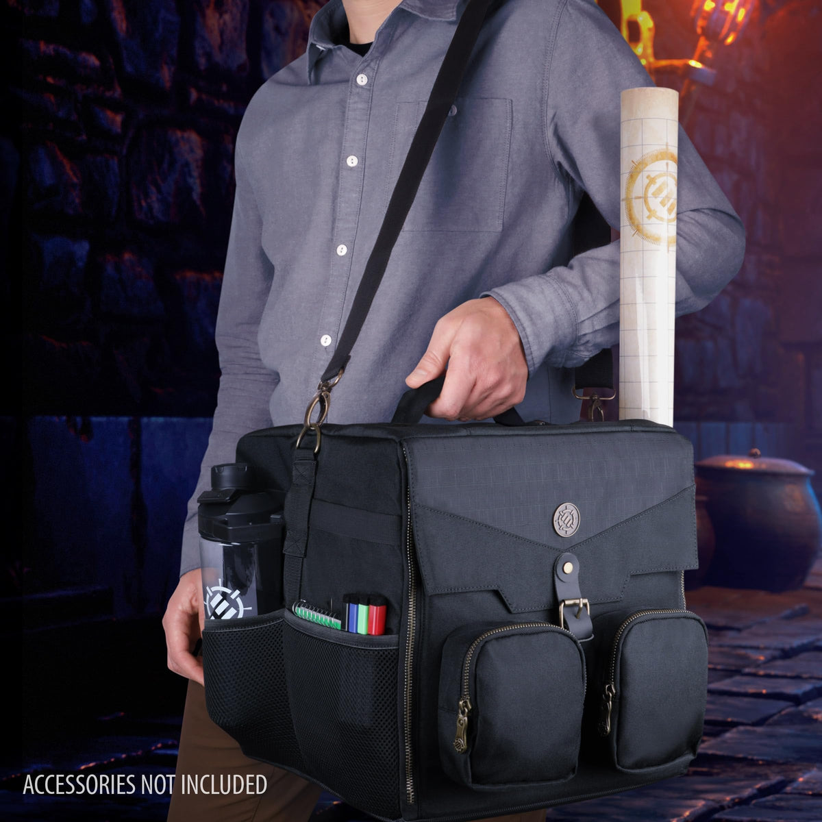 ENHANCE Board Game Shoulder Bag - Reinforced Board Game Storage with Padded Shoulder Strap and Accessories Pockets for Dice, Cards, More - Carrier