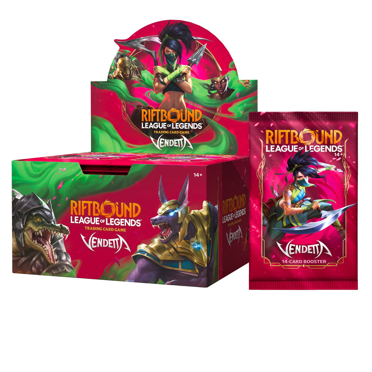Riftbound Vendetta Booster Box League of Legends TCG 24 Packs Display 14 Cards Each Foil Rares New Mechanics Champions Collectible Trading Card Game