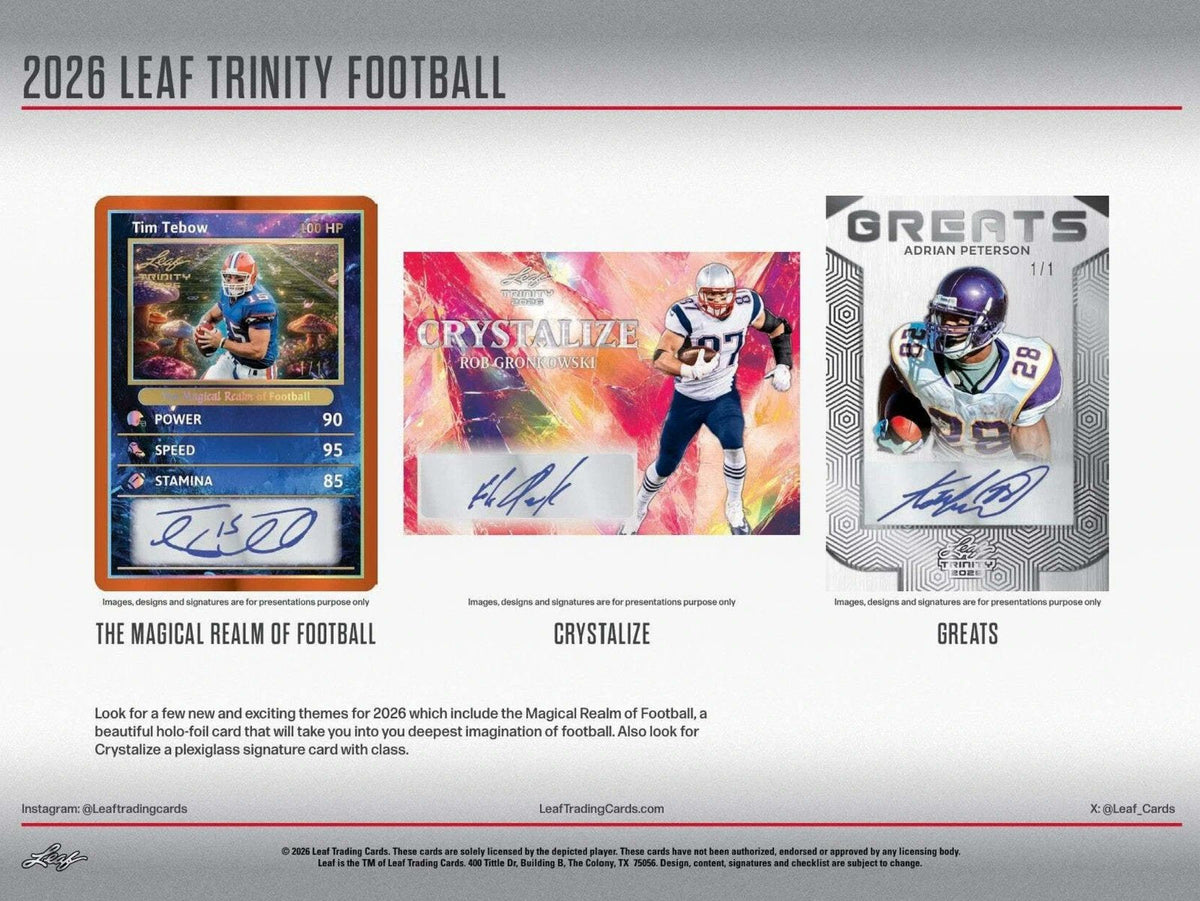 2026 Leaf Trinity Football Hobby Box, 7 Premium Autograph Cards Per Box, Base Steel Clear Autos, Rookie Auto Memorabilia, Jeremiah Smith Chase
