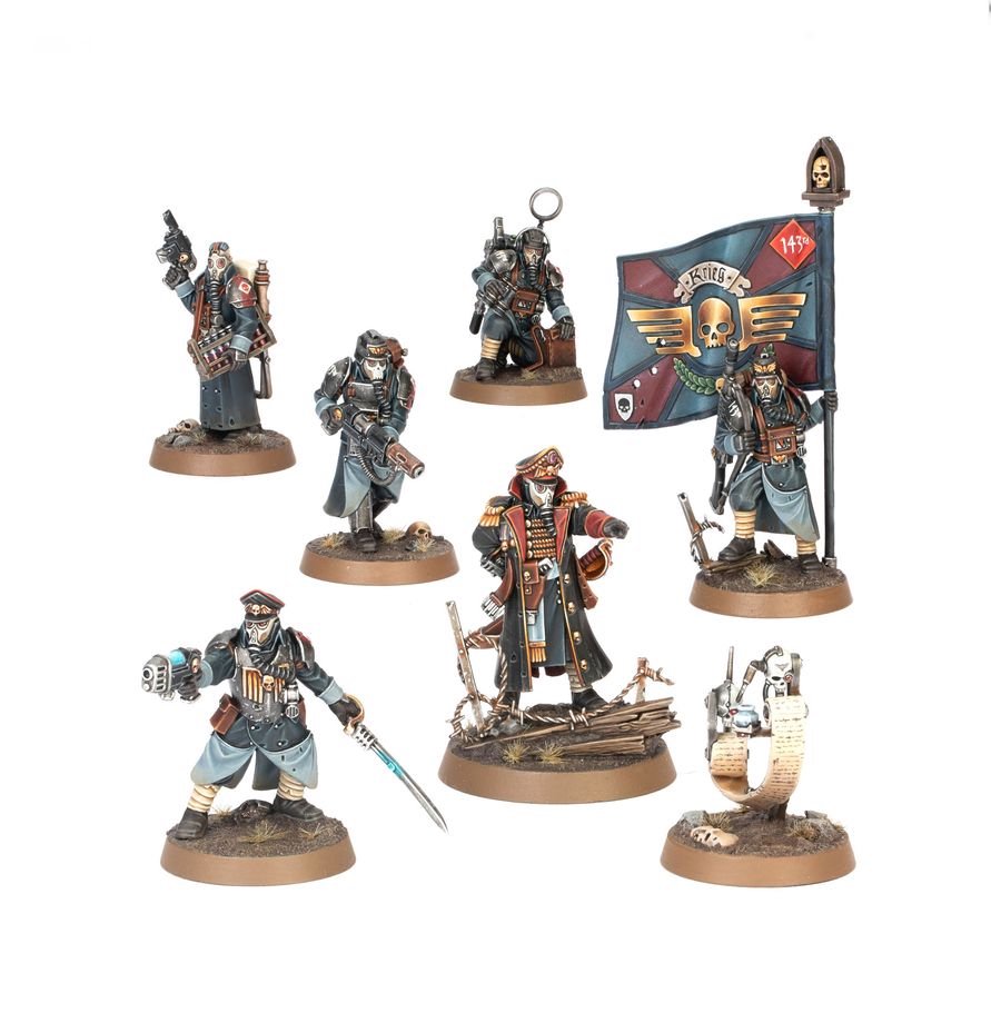Warhammer 40K Astra Militarum Krieg Command Squad Miniatures Kit – Lord Commissar & Veteran Krieg Guardsmen – 7 Plastic Figures with Custom Weapon