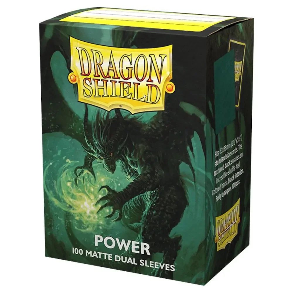 Dragon Shield Dual Matte Sleeves Power 100ct – Metallic Green Card Sleeves with Black Interior, 120µm Thick, Durable Deck Protectors for TCG, MTG