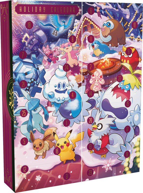Pokémon TCG: Holiday Calendar 2025 – 25 Days of Surprises with 8 Festive Foil Cards, 6 Booster Packs, 7 Fun Packs, 2 Coins, 2 Sticker Sheets & Code