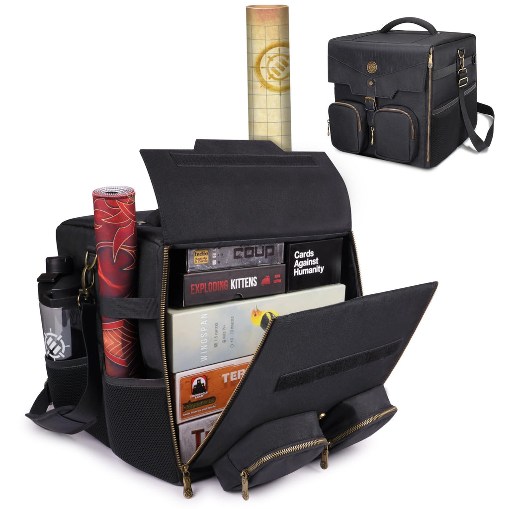 ENHANCE Board Game Shoulder Bag - Reinforced Board Game Storage with Padded Shoulder Strap and Accessories Pockets for Dice, Cards, More - Carrier
