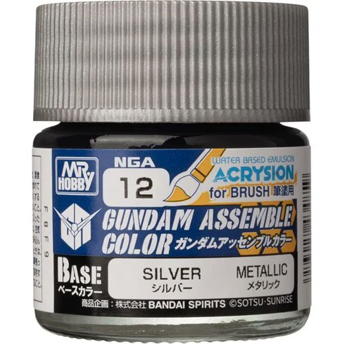 Gundam Assemble Color NGA12 Silver Paint by Mr. Hobby – Premium Metallic Acrylic for Gundam Model Kits, Bandai Gundam Kits, HG & Perfect Grade, Smooth