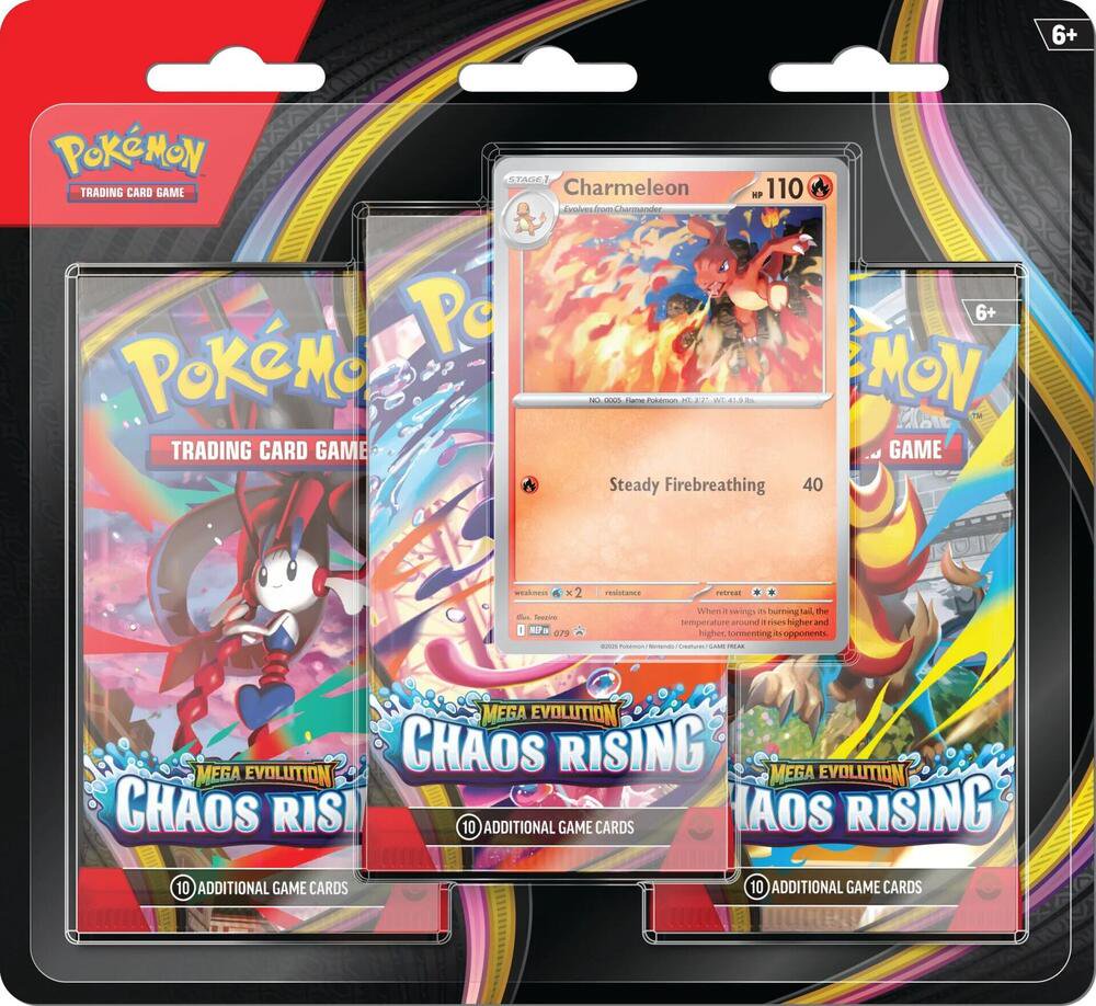 Pokémon TCG Chaos Rising 3-Pack Blister Charmeleon ME04 – Chaos Rising Expansion, 3 Booster Packs with Charmeleon Promo Card, Collectible Trading Card