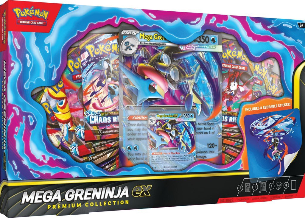 Pokémon TCG: Mega Greninja ex Premium Collection – Foil Promo Card, Oversize Display Card, Tech Sticker & 8 Booster Packs