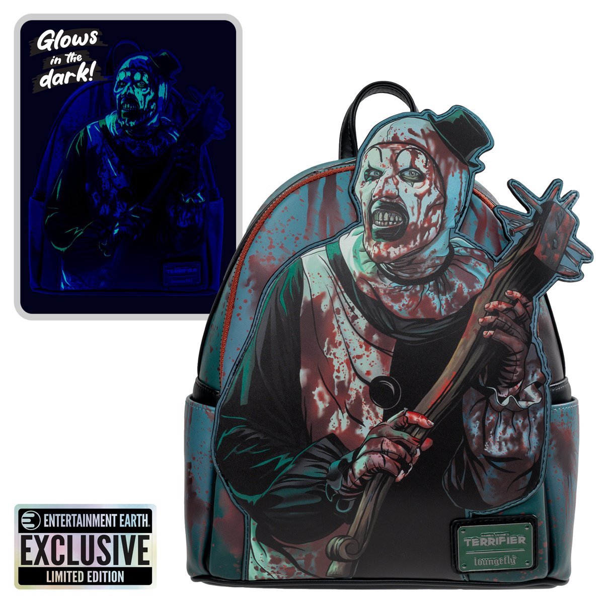 Loungefly Terrifier Art the Clown Glow-in-the-Dark Blood Splatter Mini Backpack - Entertainment Earth Exclusive Faux Leather Horror Collectible Bag