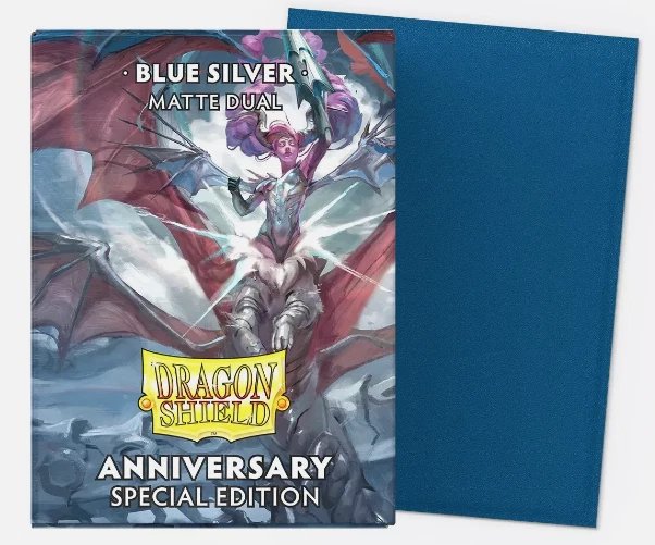 Dragon Shield Dual Matte Sleeves Blue & Silver 100 ct – 25th Anniversary Special Edition, Matte Dual Card Sleeves with Silver Interior, Standard Size
