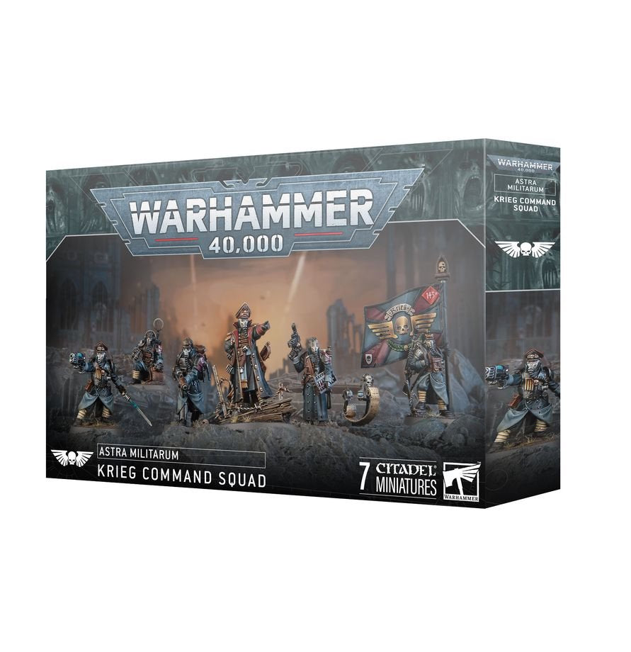 Warhammer 40K Astra Militarum Krieg Command Squad Miniatures Kit – Lord Commissar & Veteran Krieg Guardsmen – 7 Plastic Figures with Custom Weapon