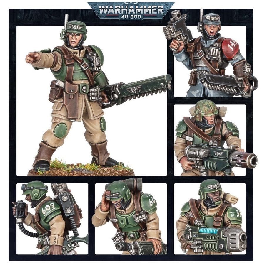 Warhammer 40,000 Astra Militarum Cadian Shock Troops – 10 Plastic Miniatures with Custom Weapons, 20+ Heads, Transfer Sheet & Bases for Astra