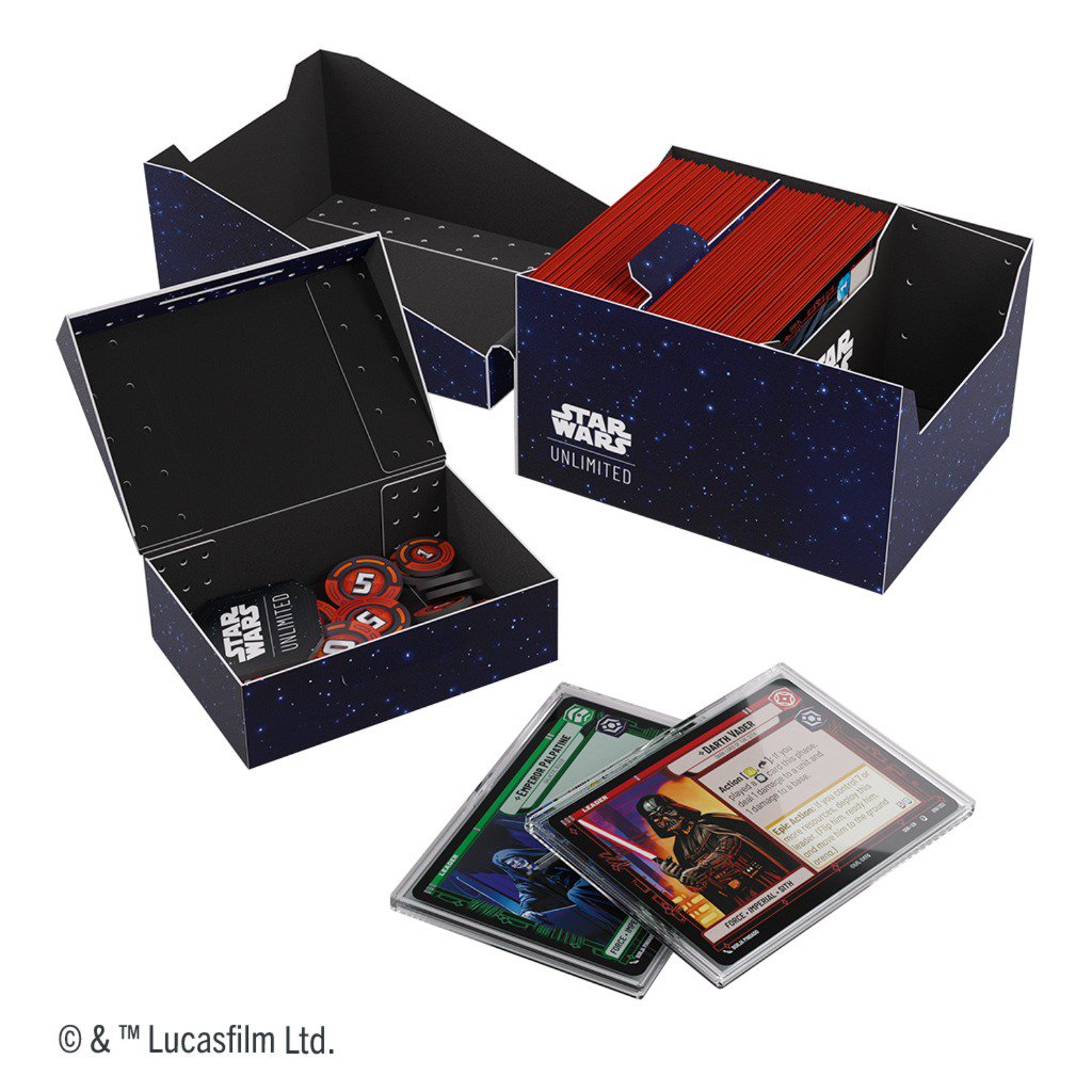 Star Wars Unlimited Twin Suns Soft Crate Card Back Blue, Officially Licensed Deck Box with Token Box and 2 Slide Card Cases, Holds Double-Sleeved